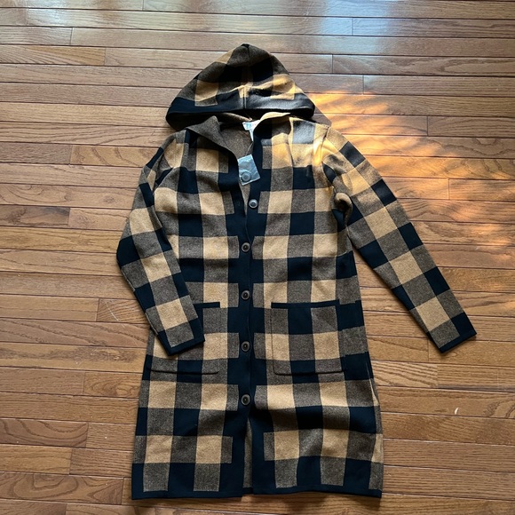 Denim&Co Sweaters - Brown and Black Plaid Hooded Cardigan